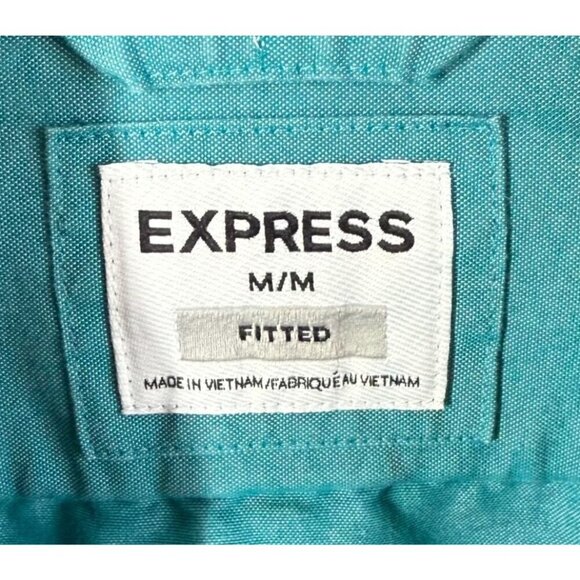 Express Mens Green Fitted Button Up Long Sleeve Medium Fitted Spring Casual - Picture 11 of 13